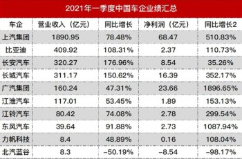 6成盈利/营收近5000亿 28家车企一季报